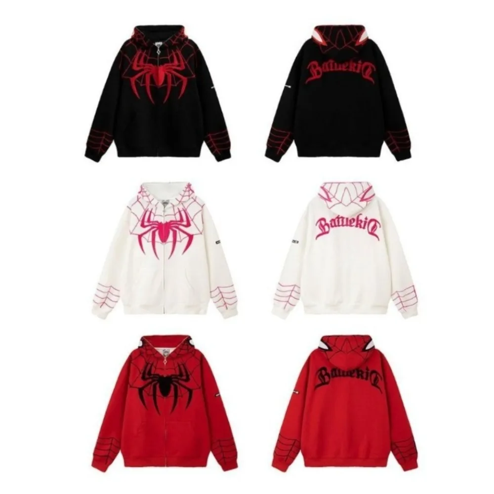 

Harajuku Embroidery Zipper Spider Hoodies Long Sleeve Hip Hop Hoodie Women Y2k Lazy Style Cardigan Oversized Sweatshirt Student