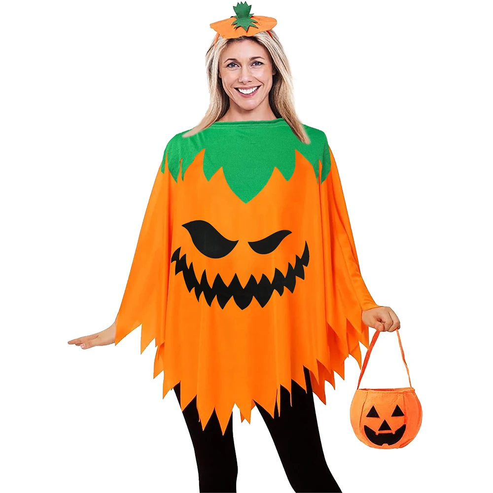 Halloween Pumpkin Cloak Cosplay Kostiumy Dla Dorosłych Kobiet Ghost Pumpkin Witch Cape Carnival Party Role-playing Cape Costume Set