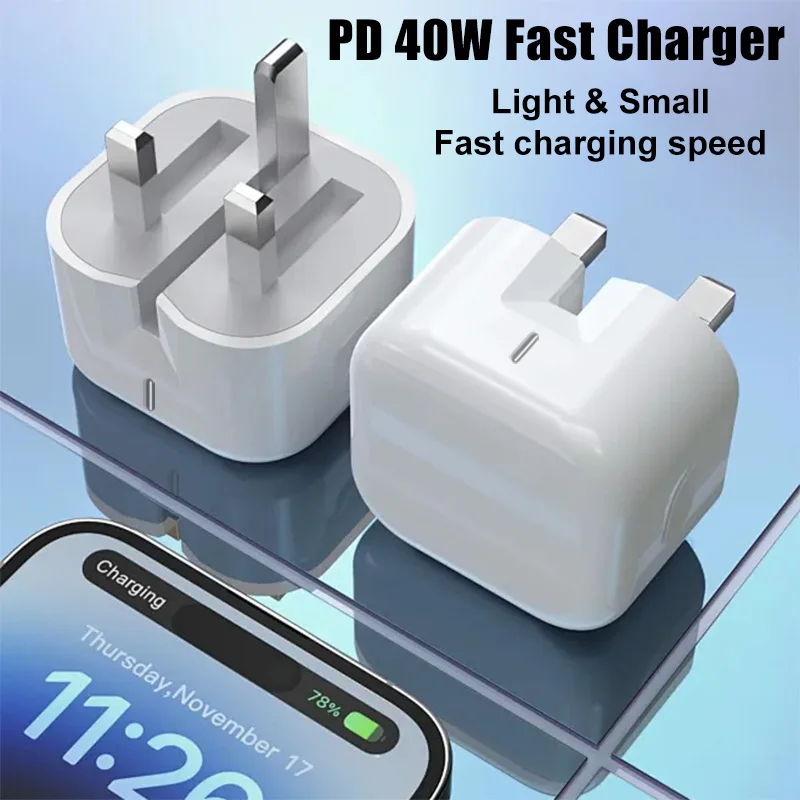 PD 40W For Apple Fast Charger For iPhone 17 16 15 14 13 12 11 Pro Max For iPad 5A USB C Quick Charging Data Cable EU UK Plug