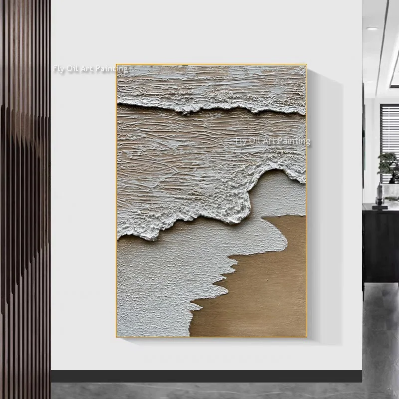White Brown Canvas Knife Thick Artwork Large Hand Made Oil Painting For Room Hall Decor New Green Beige Home Wall Art Ites