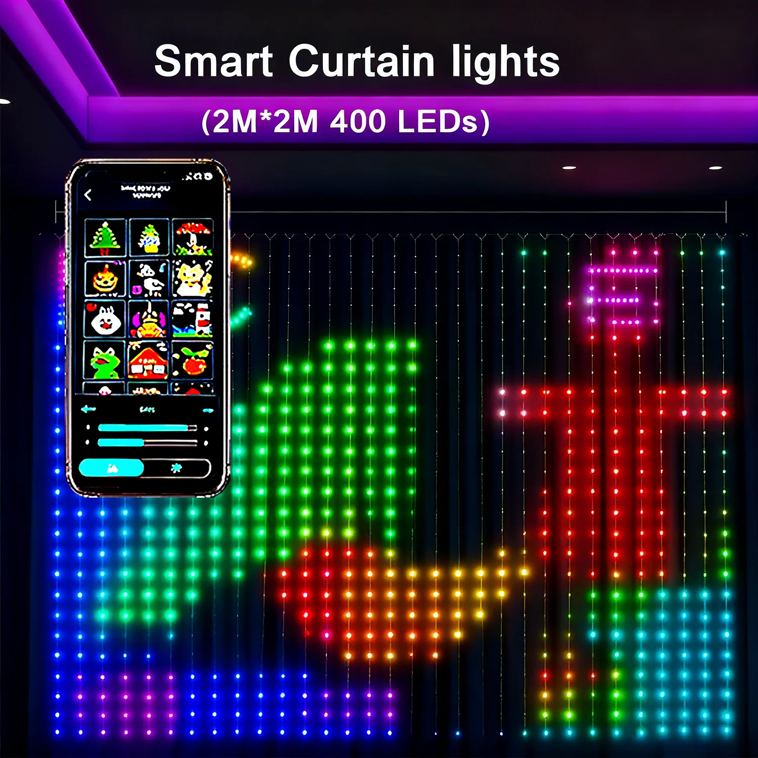 DIY Pattern Window Fairy Light 400LED Smart Curtain Lights APP Control Music Mode IP65 Waterproof Outdoor Christmas Decor