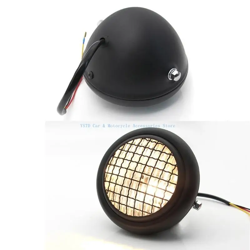 

L5BC Universal Motorcycle Retro LED Headlight Driving Mesh Grill Mask Lampshade Light