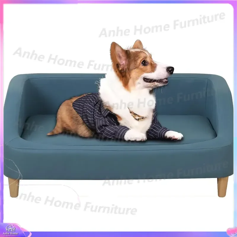 Large Pet Sofa Bed Luxury Dog Couch with Wooden Legs Striped Pattern 3-Sided Support Removable Cover Technical Fabric for