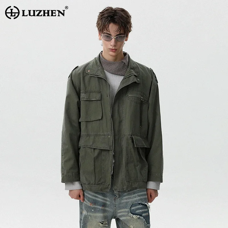 

LUZHEN Fashion Solid Color Multi Pockets Design Loose Cargo Jacket Men's Autumn 2025 New Stylish Handsome Casual Clothes JY4228