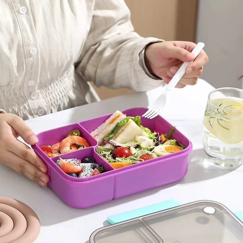 1 Pc Japanese-Style Three-Compartment Leak-Proof Lunch Box With Tableware, Suitable for School, Office and Travel