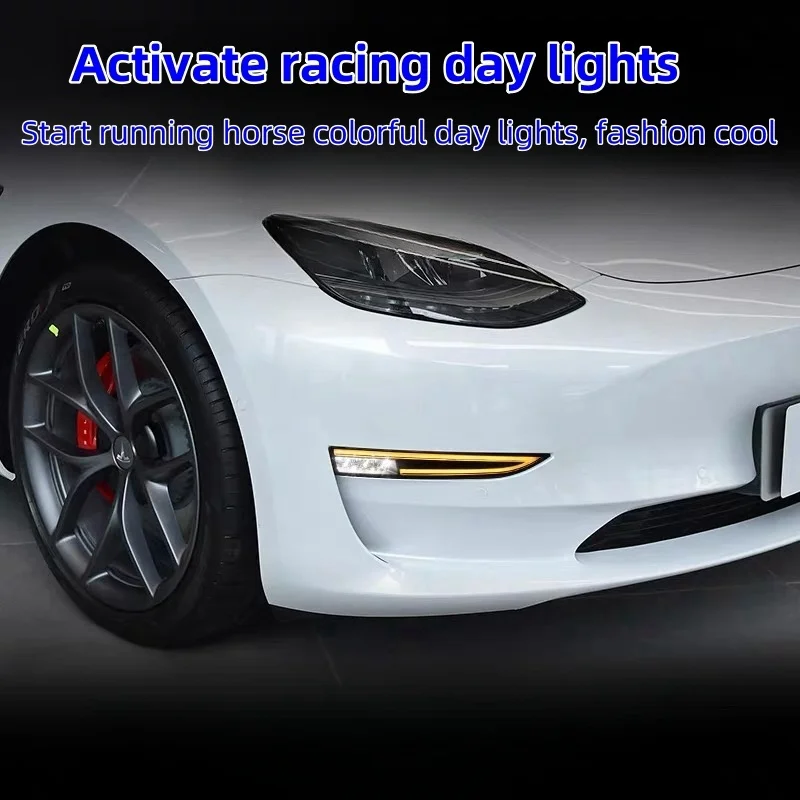 Suitable for Tesla 19-22 Model 3 front fog lights Model Y modified front bumper lights LED rainbow running lights