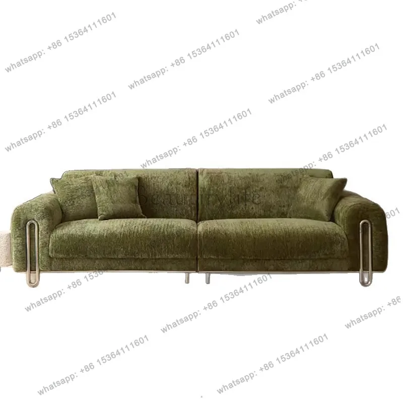 Fabric sofa chenille straight row green antique reception sofa bed customization