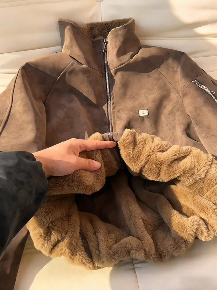 

Men's Winter Thiened Fce Lined PU Leather Cotton Jaet Motorcycle Sle Stand Collar Warmth Outerwear Faionable Youth