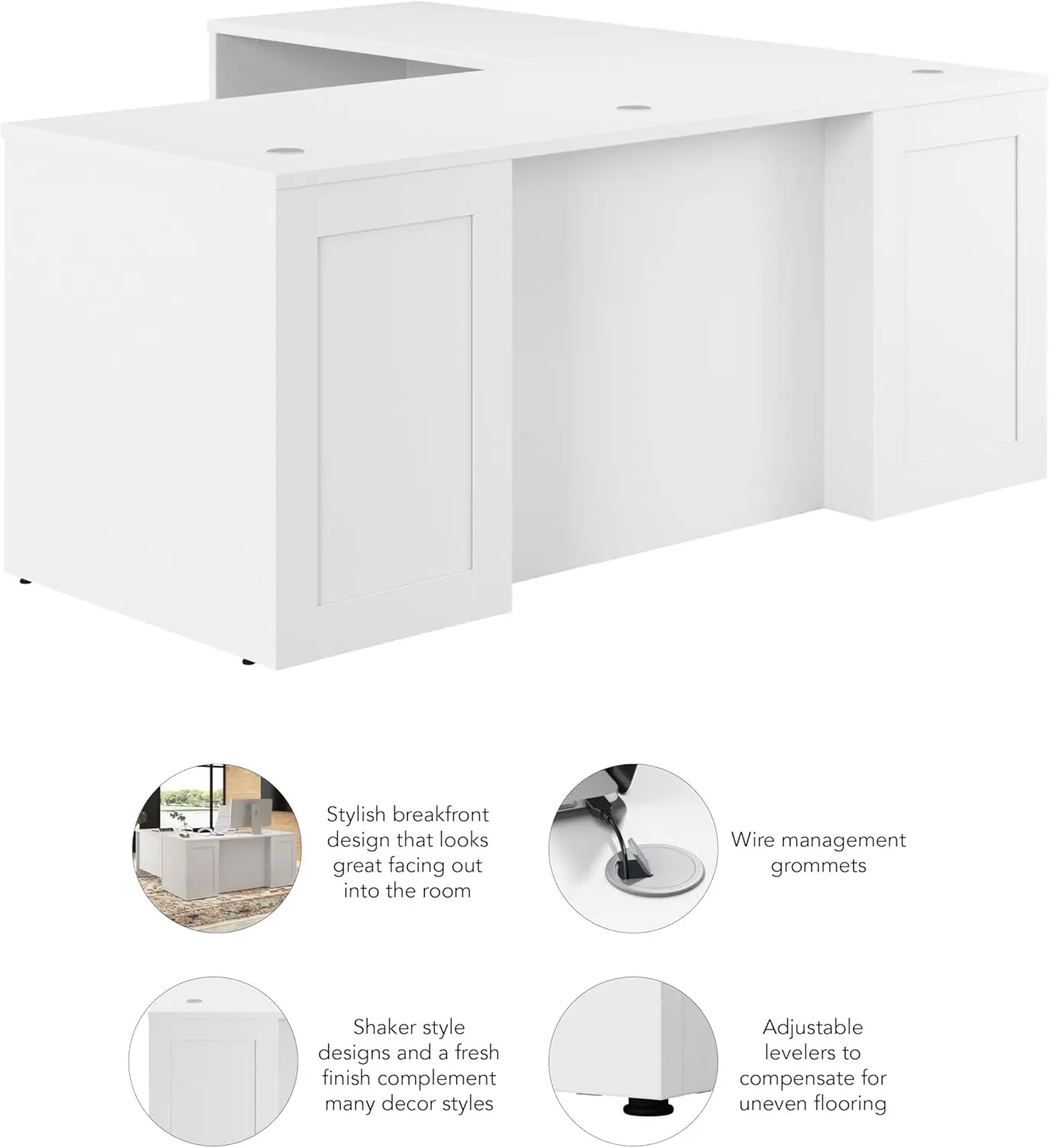 Bush Business Furniture Hampton Heights 72W x 30D Executive L-Shaped Desk in White, Large Computer Table for Home Office or