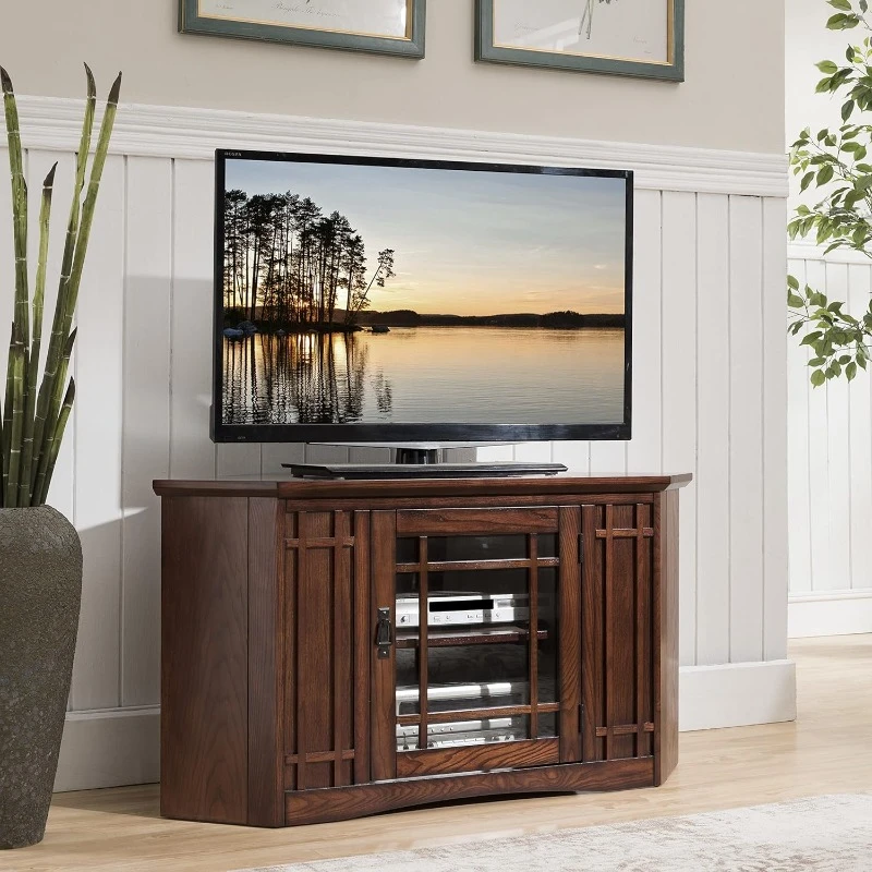 Corner TV Stand Made from Solid Wood, One Door and Adjustable Shelf, for 50