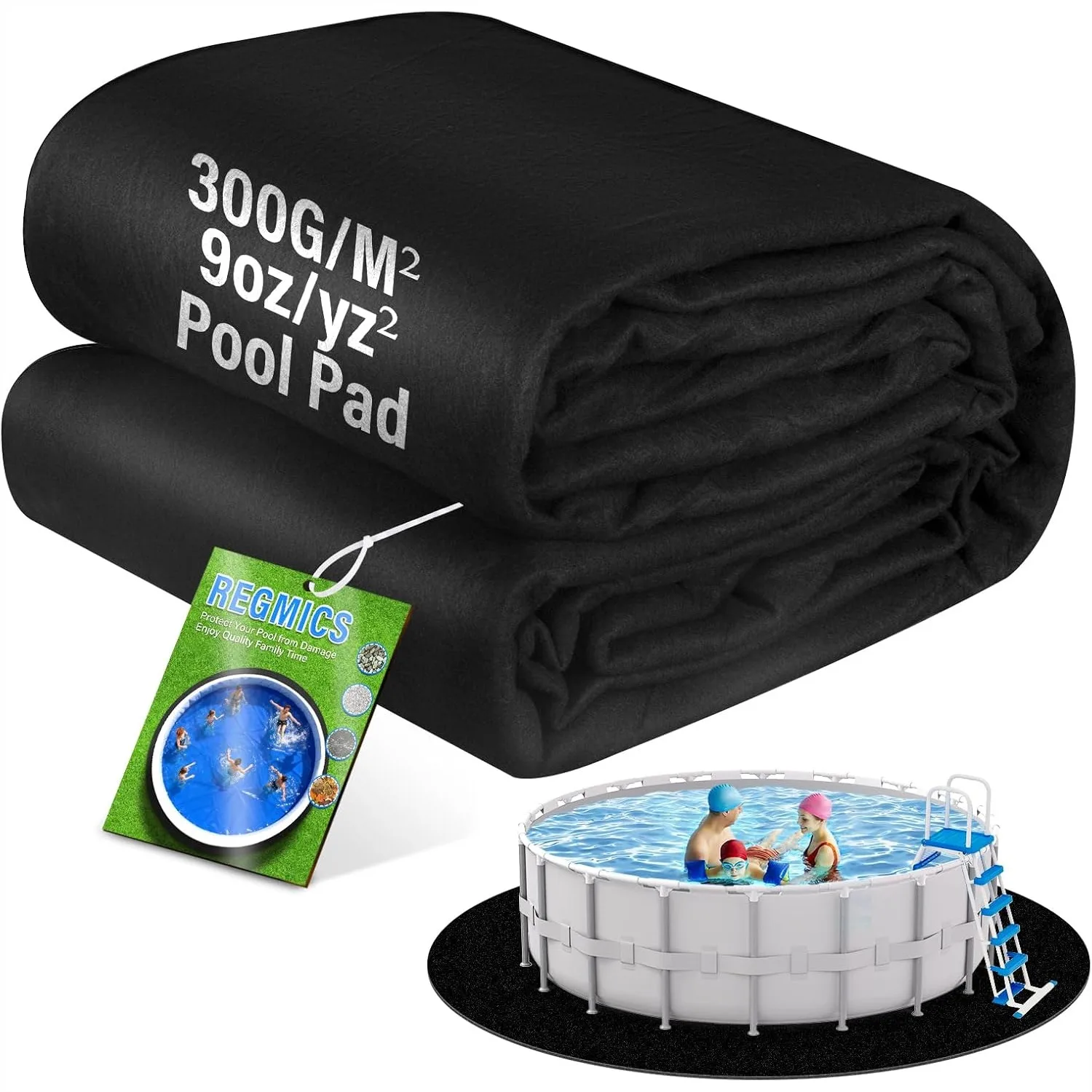 12ft Round Above Ground Pool Pad, Heavy Duty Non-Woven Geotextile Ground Protector for Gravel & Concrete, Black