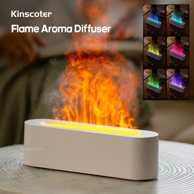 Essential Oil  Diffuser Flame Air Humidifier Ultrasonic Cool Mist Difusor with RGB Realistic Fire Night Light Diffuser Humidifer