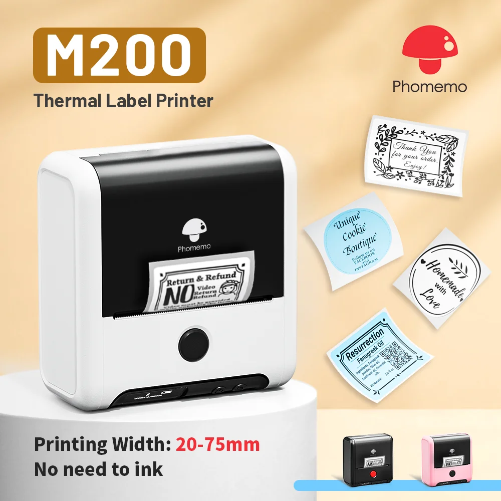 

Phomemo M200 Label Maker Computer Bluetooth Thermal Label Printer 75mm labeling Machine for Shipping for Small Business Adress