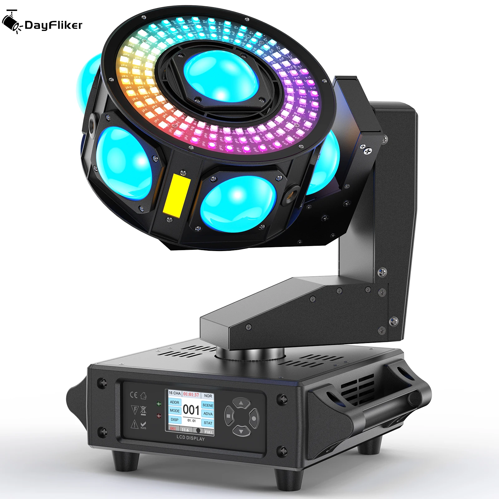 DayFlicker 200W LED Beam Moving Head Lights RGBW 360°Rotation Stage Lighting Projector DMX512 For Disco DJ Wedding Party Show