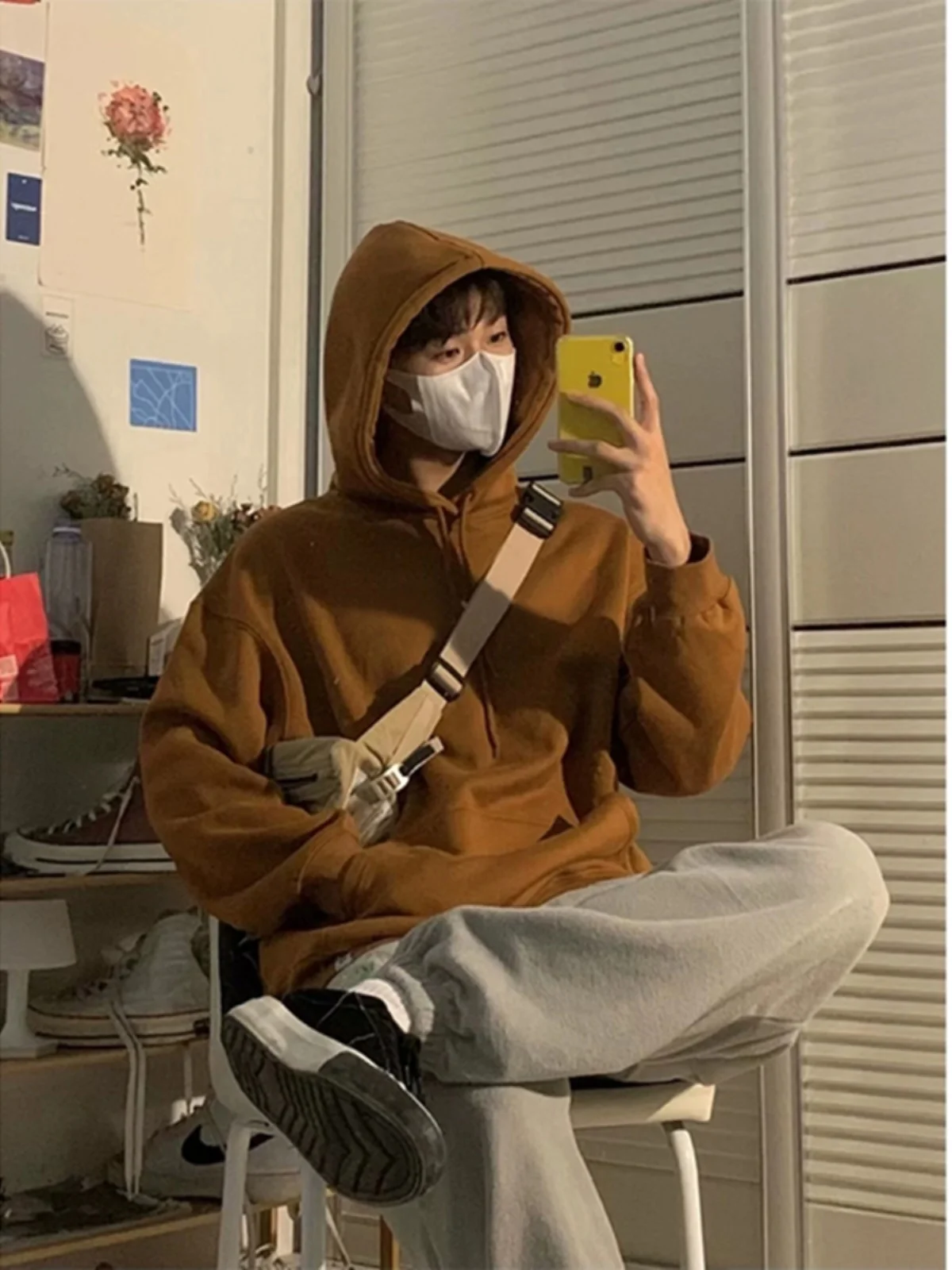 

American Sle Heavyweight Coffee Color Hoodie Men's Trendy Baroque Jaet Retro Teenage Hooded Sweatirt Casual Autumn Wear