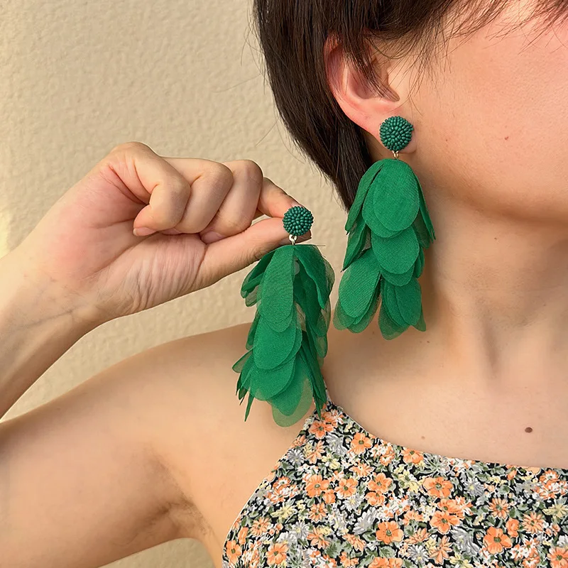 2023 Summer New Rose Red Yellow Green Cloth Tassel Earrings For Women Bohemian Jewelry Holiday Accessories Earings Brincos Gifts