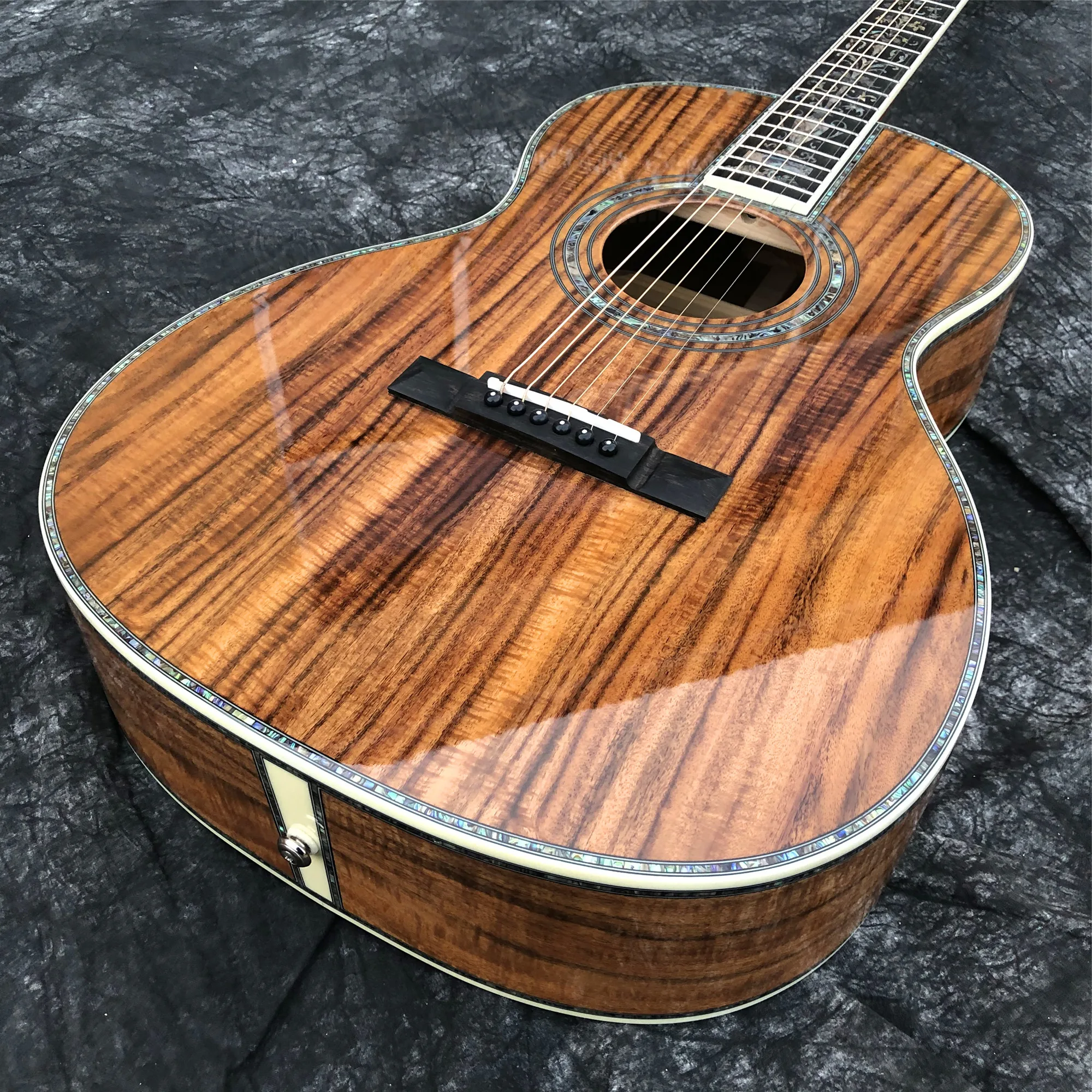 All Koa Wood 39 Inches ooo Type Acoustic Guitar Abalone Inlays Ebony Fingerboard Electric Guitar