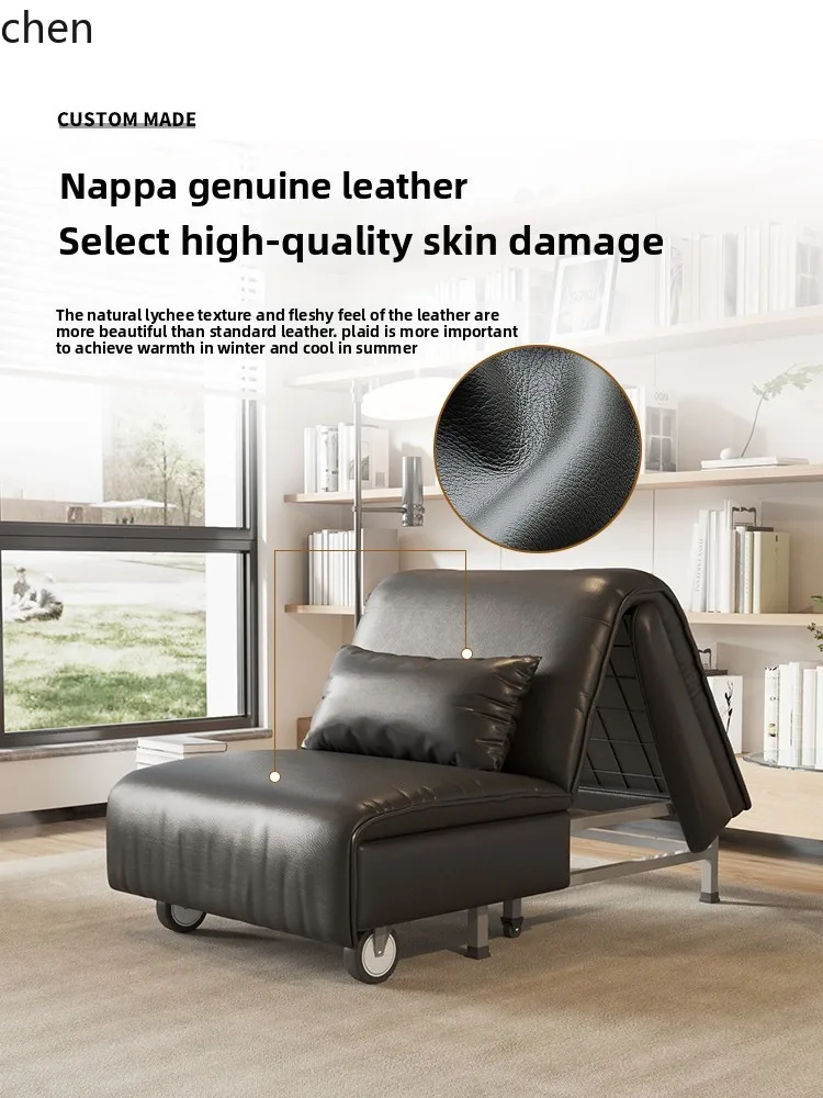 

HXL High-End Genuine Leather Sofa Bed for Study Room, Dual-Use Foldable and Extendable Bed