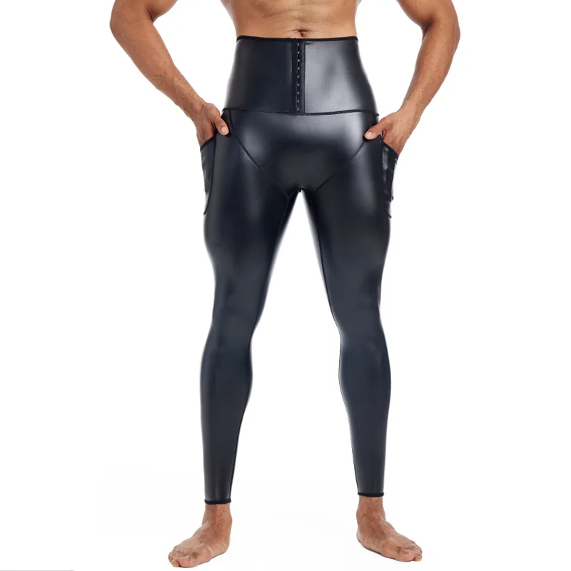 Men High Waist Slimming Pants Tummy Control Butt Lifter Shapewear Leggings Compression Body Shaper with Pockets Buttons