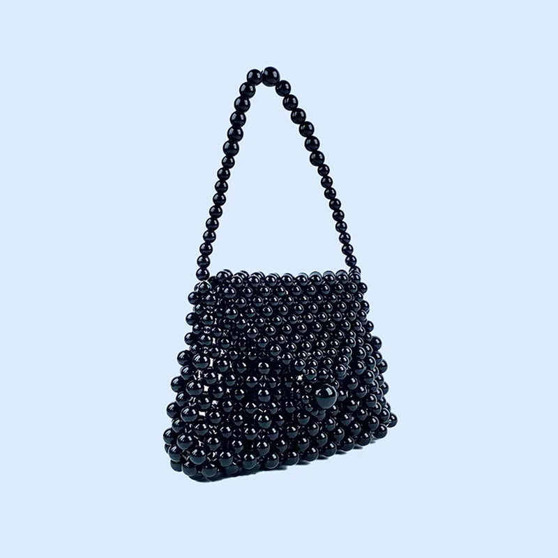 2024 New European and American Fashion Metal Texture Beaded Flip Hand held Banquet Small Square Bag Handmade Finished Bag