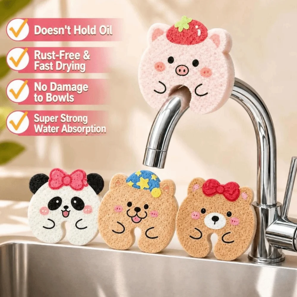 Practical Cartoon U-Shaped Groove Sponge Absorbent Quick-dry Kitchen Scrub Sponge Non-scratch Soft Dish Washing Sponge Cookware