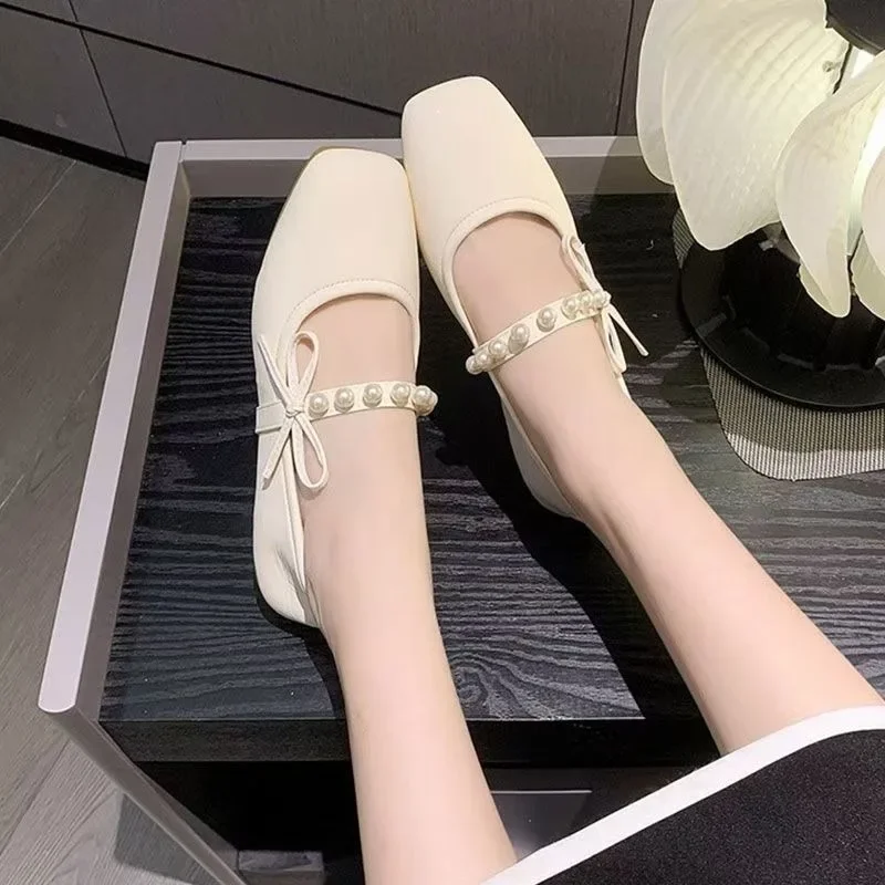 Summer Flat Shoes, Casual and Versatile, Shallow Mouthed Gentle Style Grandma Shoes, Mary Jane Bow Women's Shoes