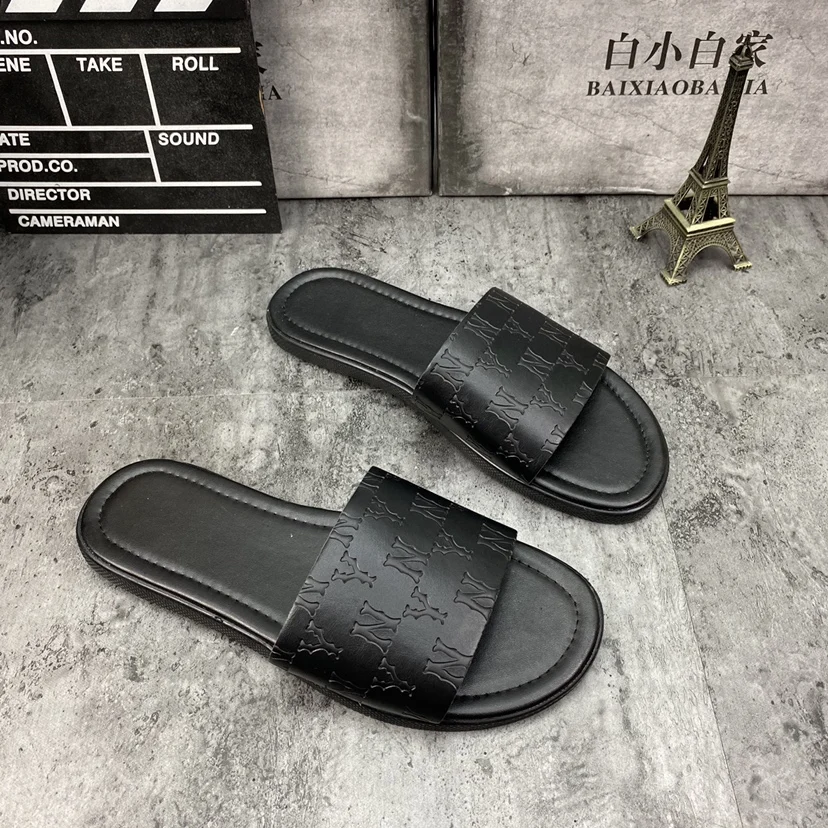 Genuine Leather Men's Slippers Crocodile Grain Style Men Flip Flops High Quality Men Casual Shoes Beach Non-slip Male Slippers