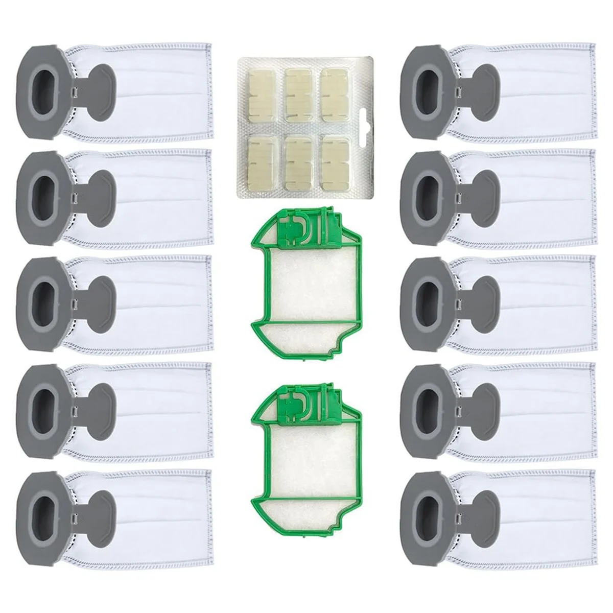 Untuk Vorwerk Kobold VK7 FP7 penyedot debu nirkabel, 10 kantong debu, 2 pra-filter, 1 tablet Aroma/batang.