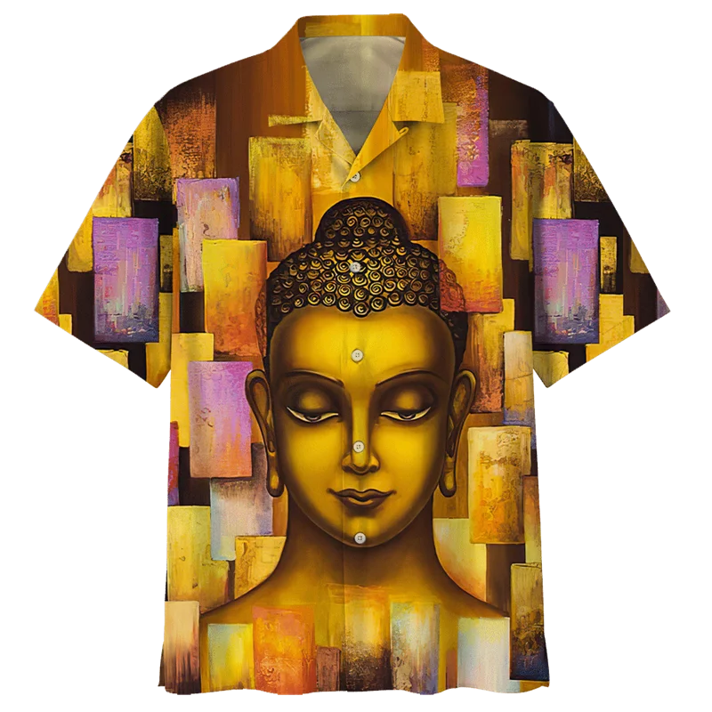 Buddha Hawaiian Shirt For Men Women Buddhism 3D Printed Beach Blouse Oversized Lapel Short Sleeve Summer Street Button Shirts