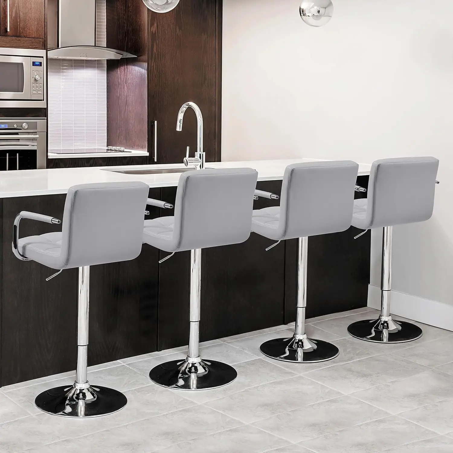 Bart Stools Set of 4, PU Leather Adjustable Barstools with Armrest, Counter Height Stool Chairs with Thickened Seat Cu