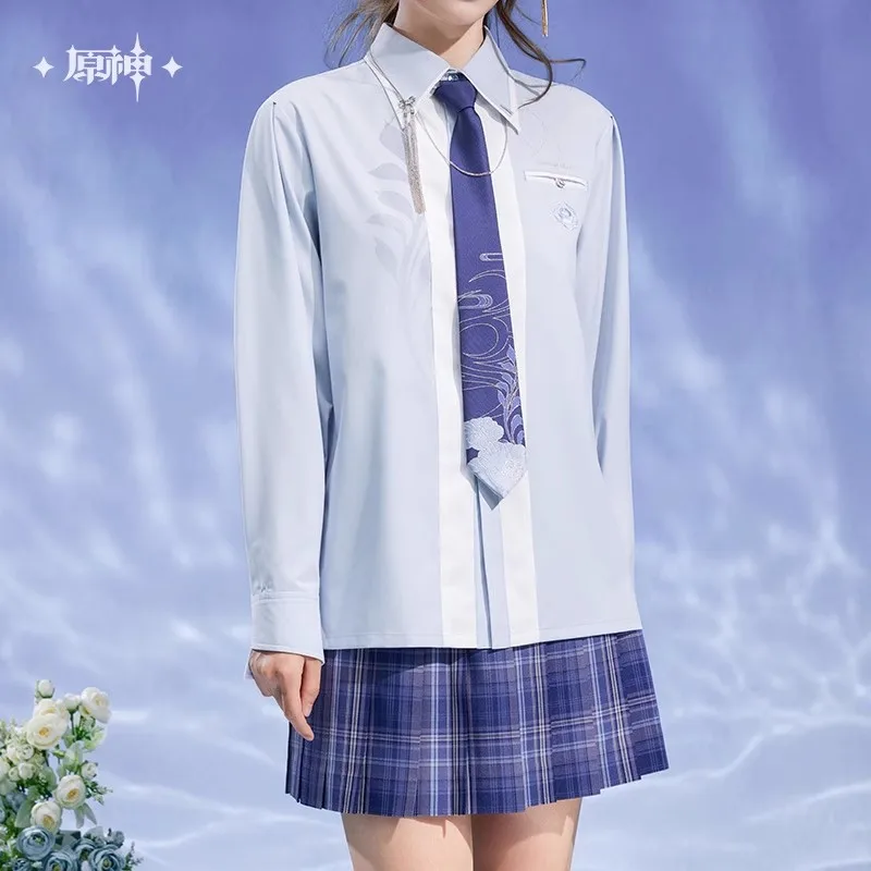 [Autentico] miHoYo Gioco Genshin Impact Kamisato Ayato Serie a tema Camicia con cravatta a blocchi di colore Abbigliamento per il tempo libero Top Cosplay Regali di Natale