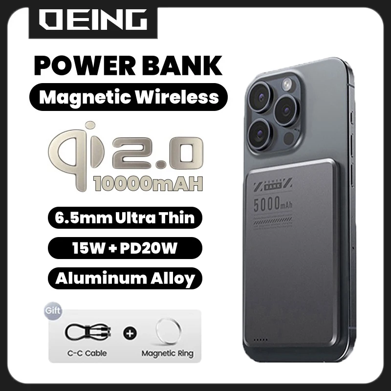

Super Slim Magnetic Power Bank 10000mAh Alloy Shell Battery Qi2 Wireless Charger For Magsafe Powerbank For iPhone Xiaomi Huawei