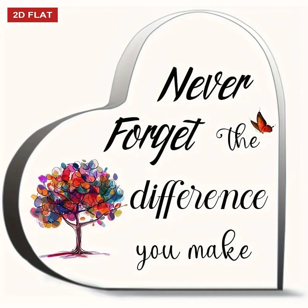 CIFBUY 2D Herz-Acryl Inspirierendes Schreibtischschild, Positive Bürodekoration, Bunte Blätter, Motivierendes Geschenk, Beileidsandenken