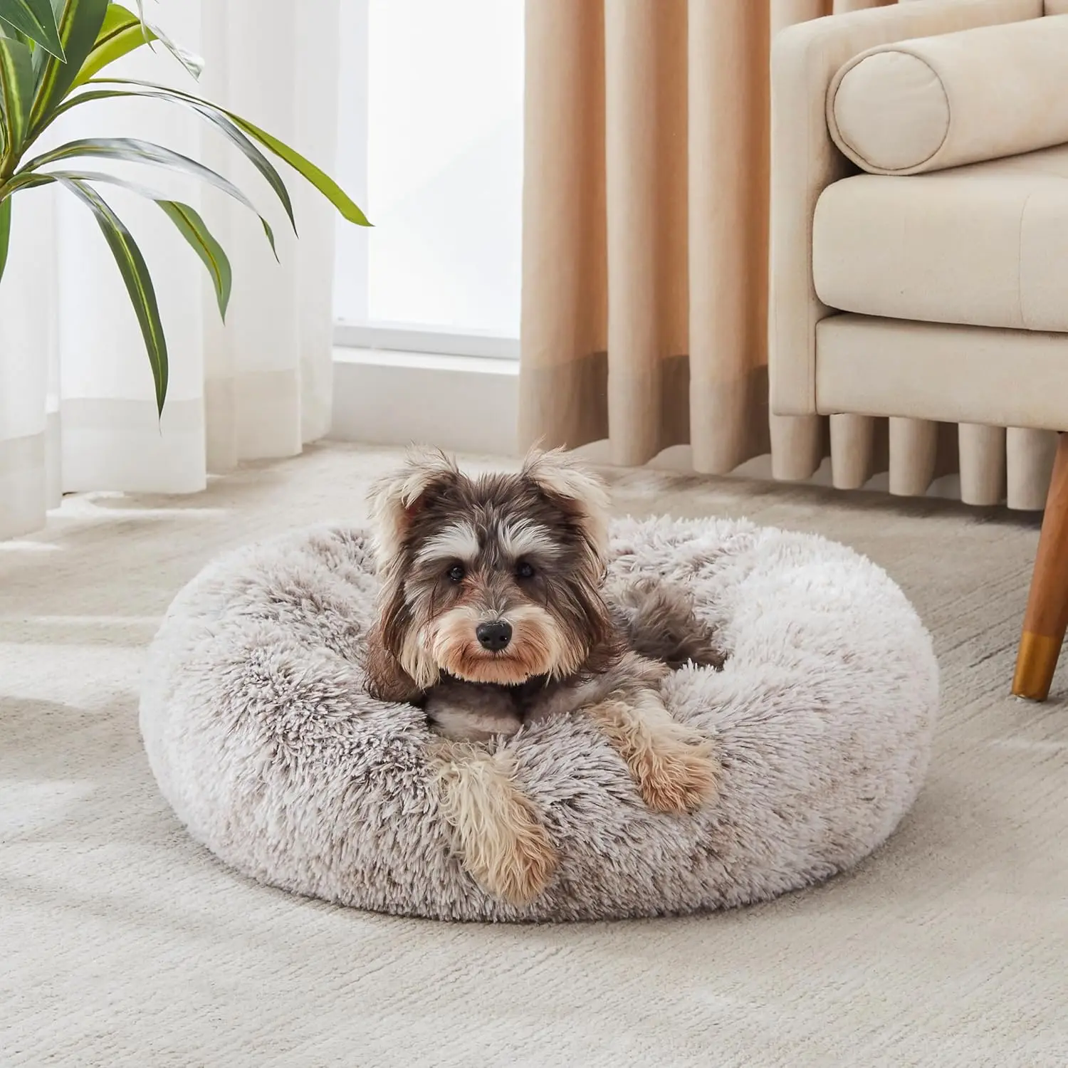 

Calming Dog & Cat Donut Cuddler, Anti-Anxiety Warming Cozy Soft Round Bed, Fluffy Plush Cushion For Small Medium Dogs And Cats
