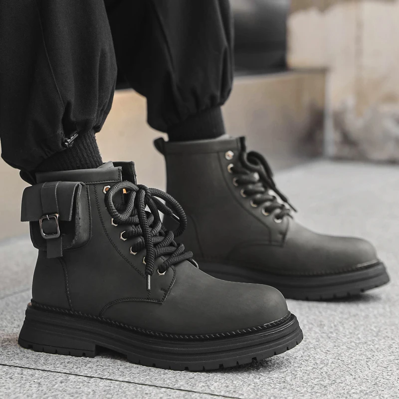 

New men's high top leather shoes Trendy fashion designer styles Daily office outdoor leisure party Motorcycle men's black boots