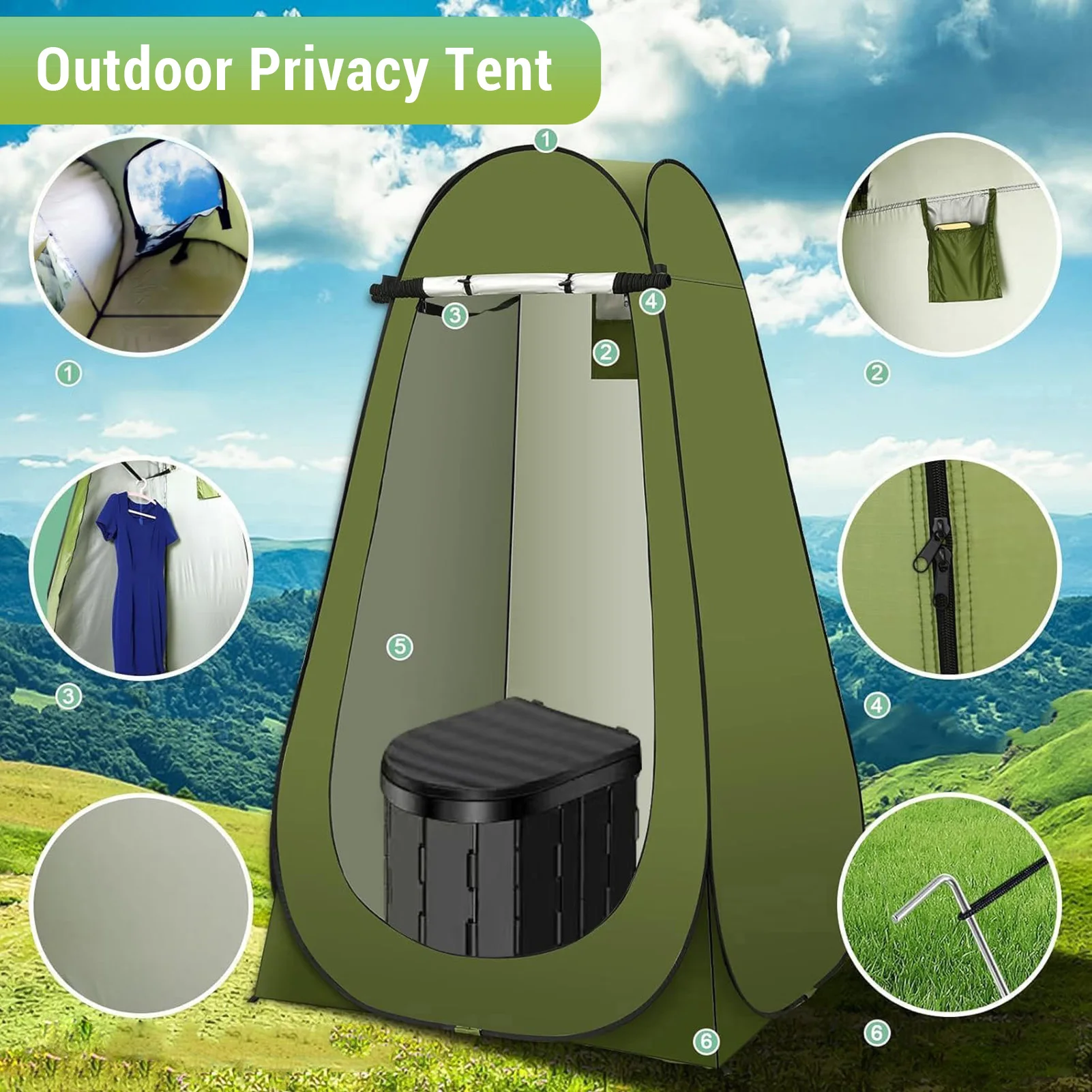 خيمة الخصوصية في الهواء الطلق خيمة الخصوصية في الهواء الطلق المحمولة خيمة مرحاض قابلة للطي للتخييم سيارة لمسافات طويلة القيادة على الطرق السريعة
