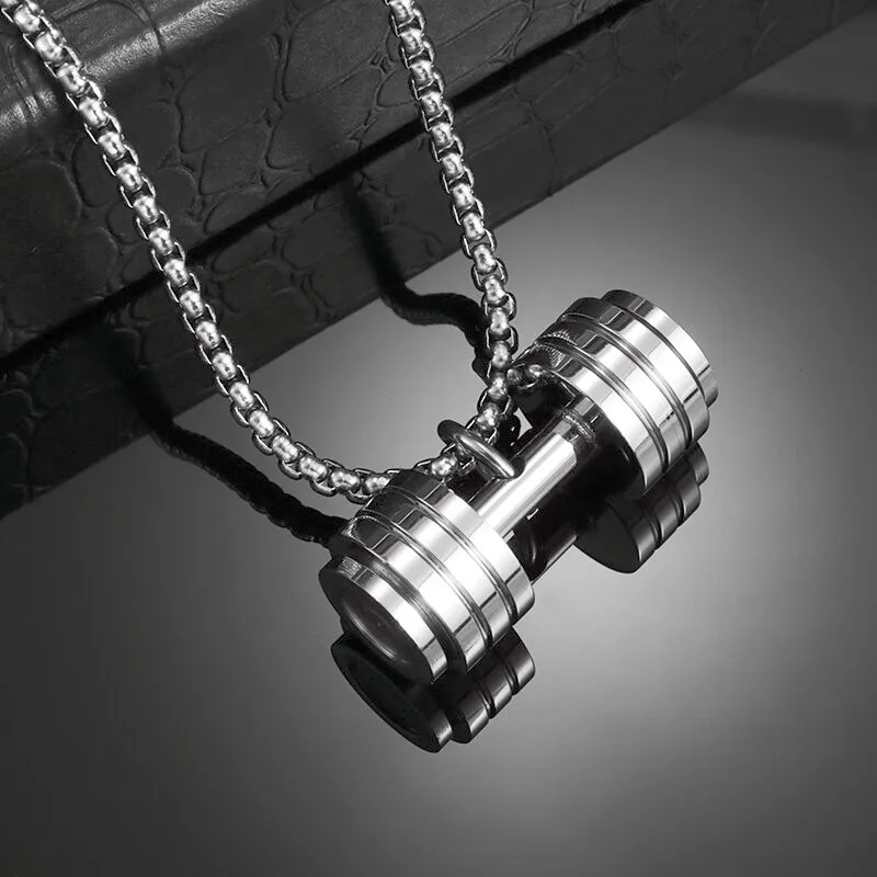 Stainless Steel Barbell Dumbbell Pendant Men\'s Fitness Bodybuilding Necklace Women\'s Gym Casual Sports Jewelry