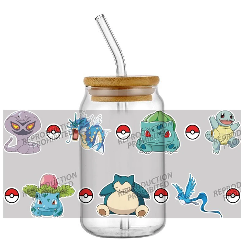 uv dtf Pikachu sticker Glass Tumbler Wrap 16oz Libbey Cup DTF Decal Pokemon Design cup wraps Home decoration