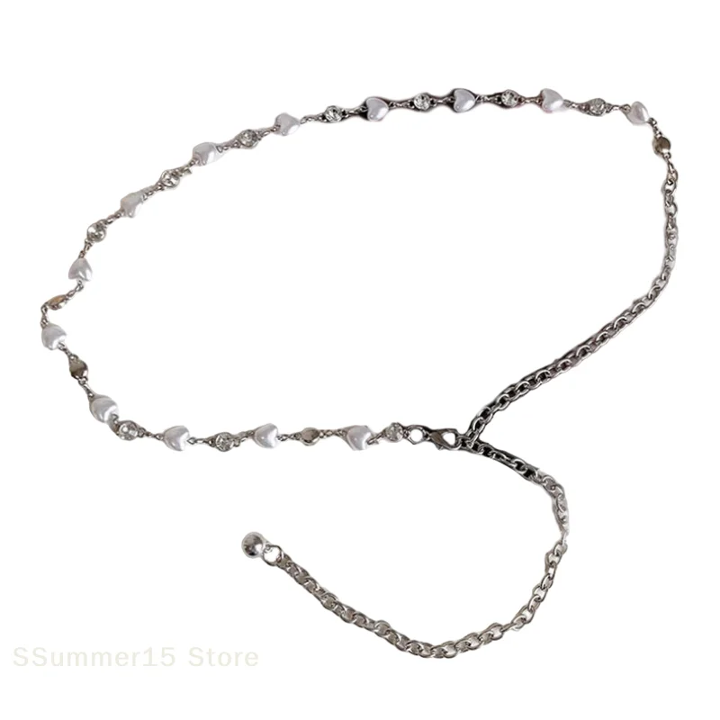 【R】Fashion Elegant Women Pearl Waist Belt Female Girls Dress Heart Pearl Waist Chain Decoration Waistband Wedding Accessories