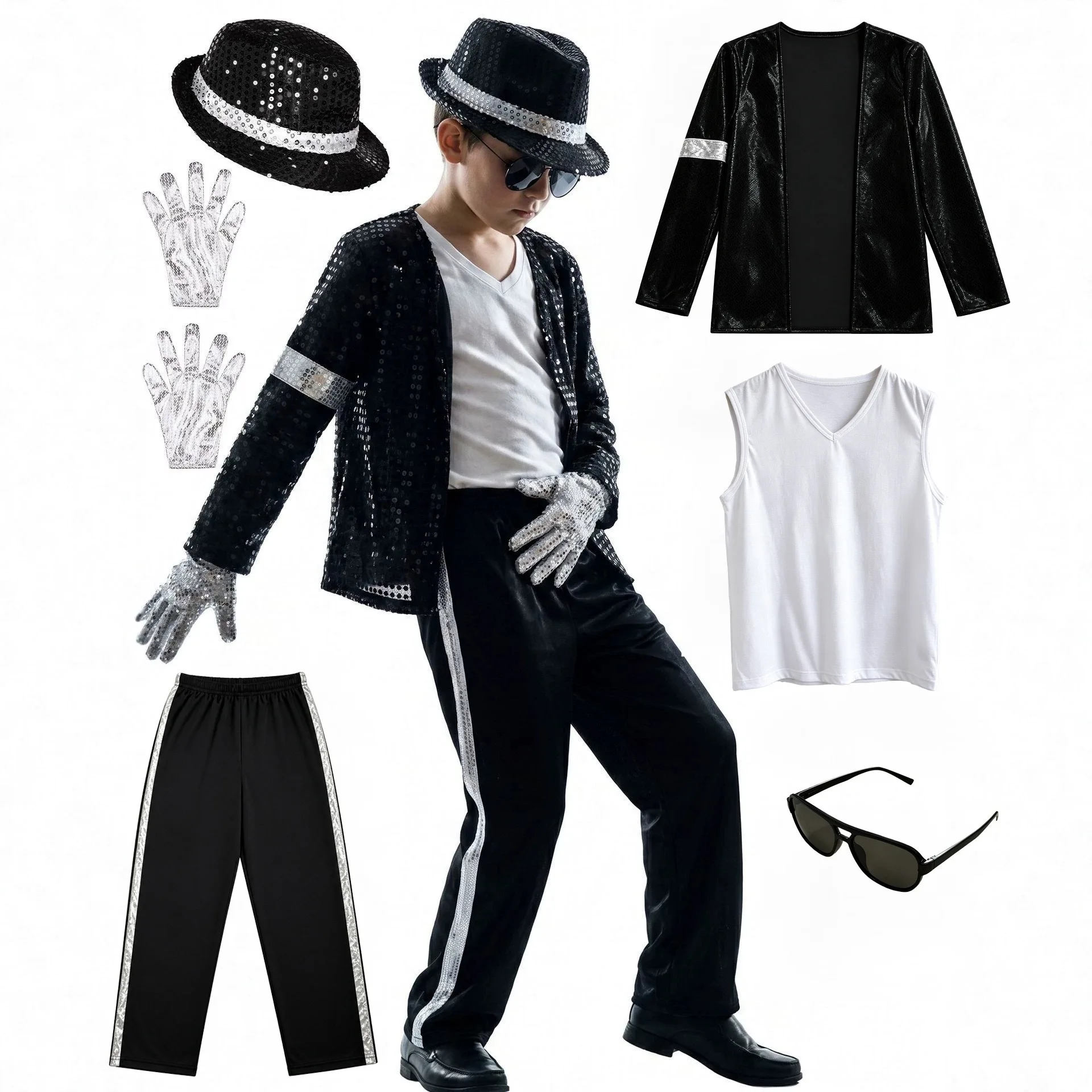 Michael Jackson Kids Clothes Halloween Cosplay Birthday Party Dance Performance Children's Costume Pop Star Boys Girls Outfits