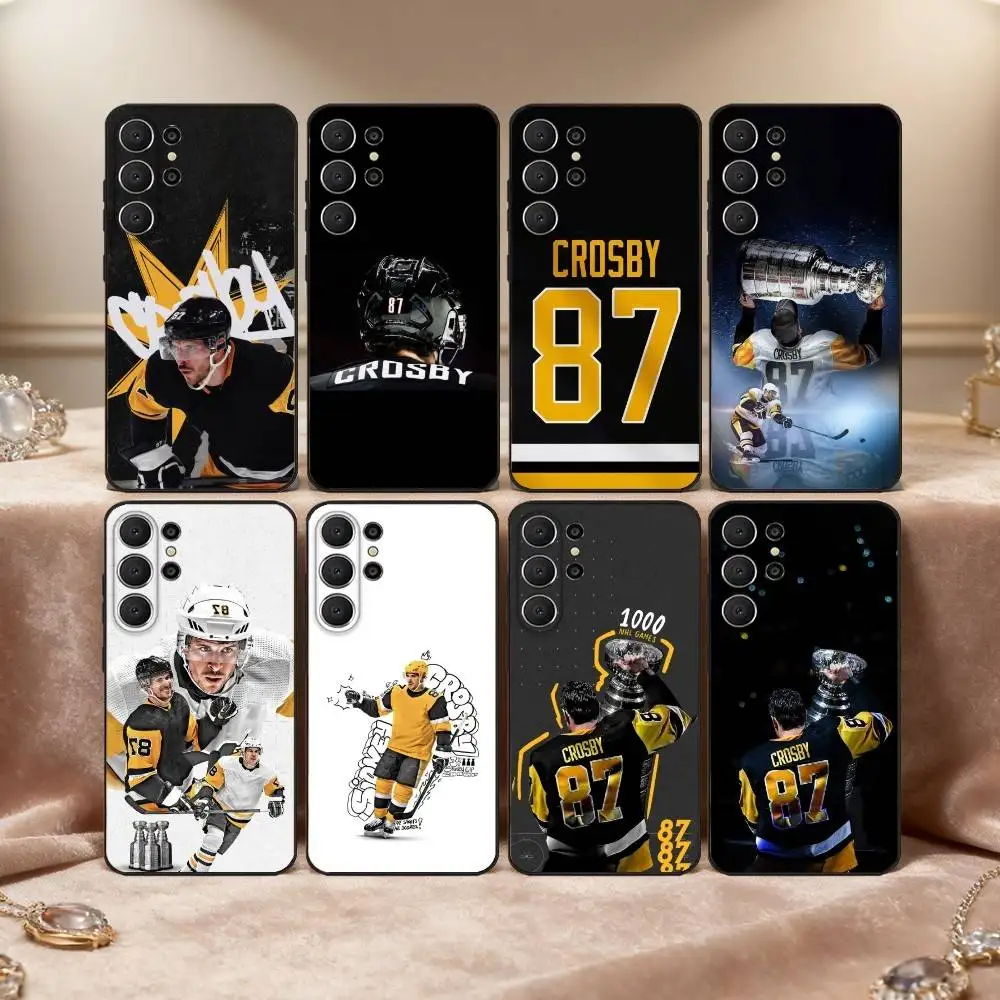 H-Hockey Player S-Sidney Crosby Phone Case For Samsung S26,S25,24,23,22,30,21,10,9,Ultra,Plus,Lite,Black Soft Case