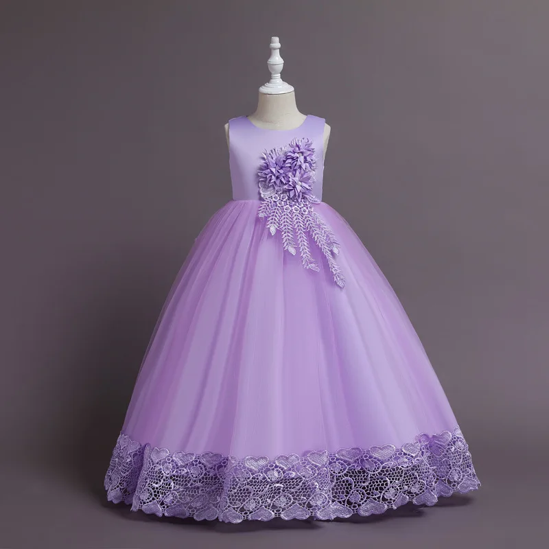 New Children's Dress Dress Flat Tail Long Tail Princess Dress Summer New Girls' Flower Show Skirtgrils Dress Ball Gown O-Neck