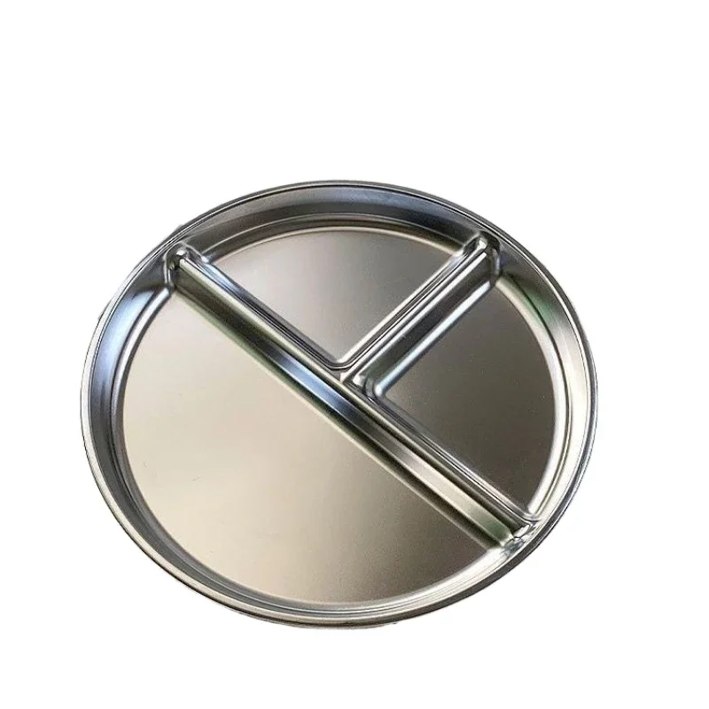 23 سنتيمتر الإبداعية جولة الفولاذ المقاوم للصدأ 3 شبكة دائم طبق عشاء تخدم صينية للأطفال طالب نسبة كمية وجبة لوحة