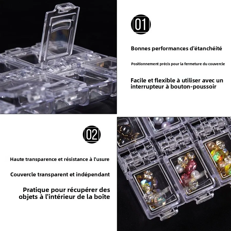 Boîte de rangement d'accessoires de Nail Art à 12 grilles, organisateur de bijoux, étui à fleurs sèches, conteneur de strass, boîte à outils de manucure