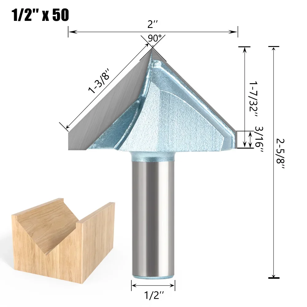 Imagem -06 - Shank Fresadora para Escultura em Madeira V-groove Router Bit Limpeza Flush Trim Bits de Canto Canto Redondo 90 Graus 1pc Pol 12.7 mm 12 mm