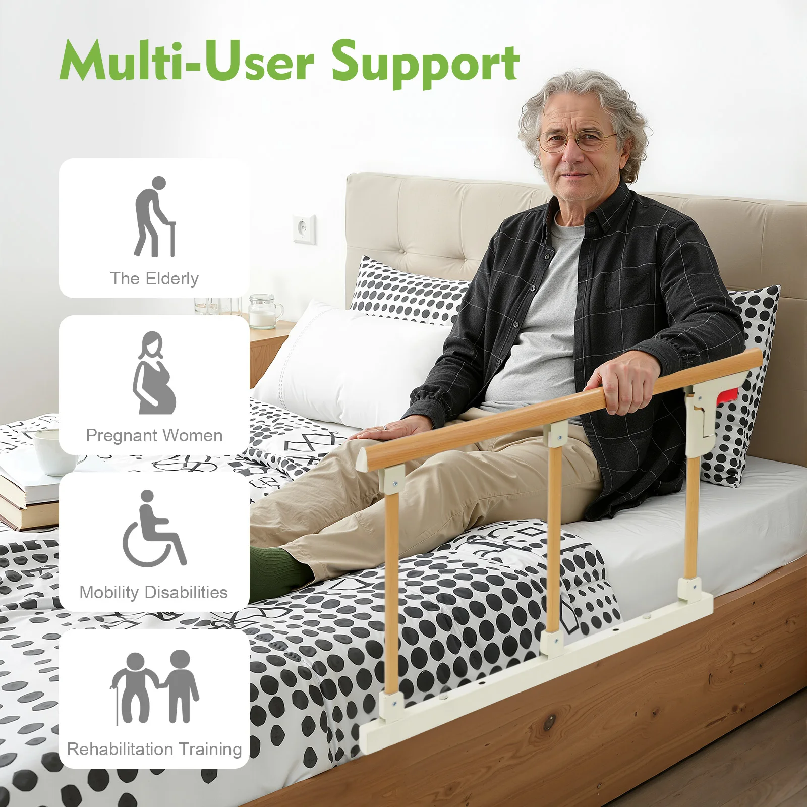 Sponda per Letto Pieghevole Altezza 40 cm, Protezione di Sicurezza in Lega di Alluminio per Anziani e Bambini, Facile da Piegare, Supporto Anti-Caduta
