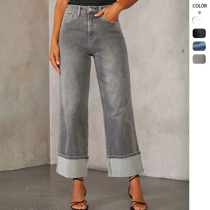

Эластичные джинсы с высокой талией, женские брюки с подолом в стиле ретро, 2025 г., модные женские джинсы, высокая эластичность, удобная посадка