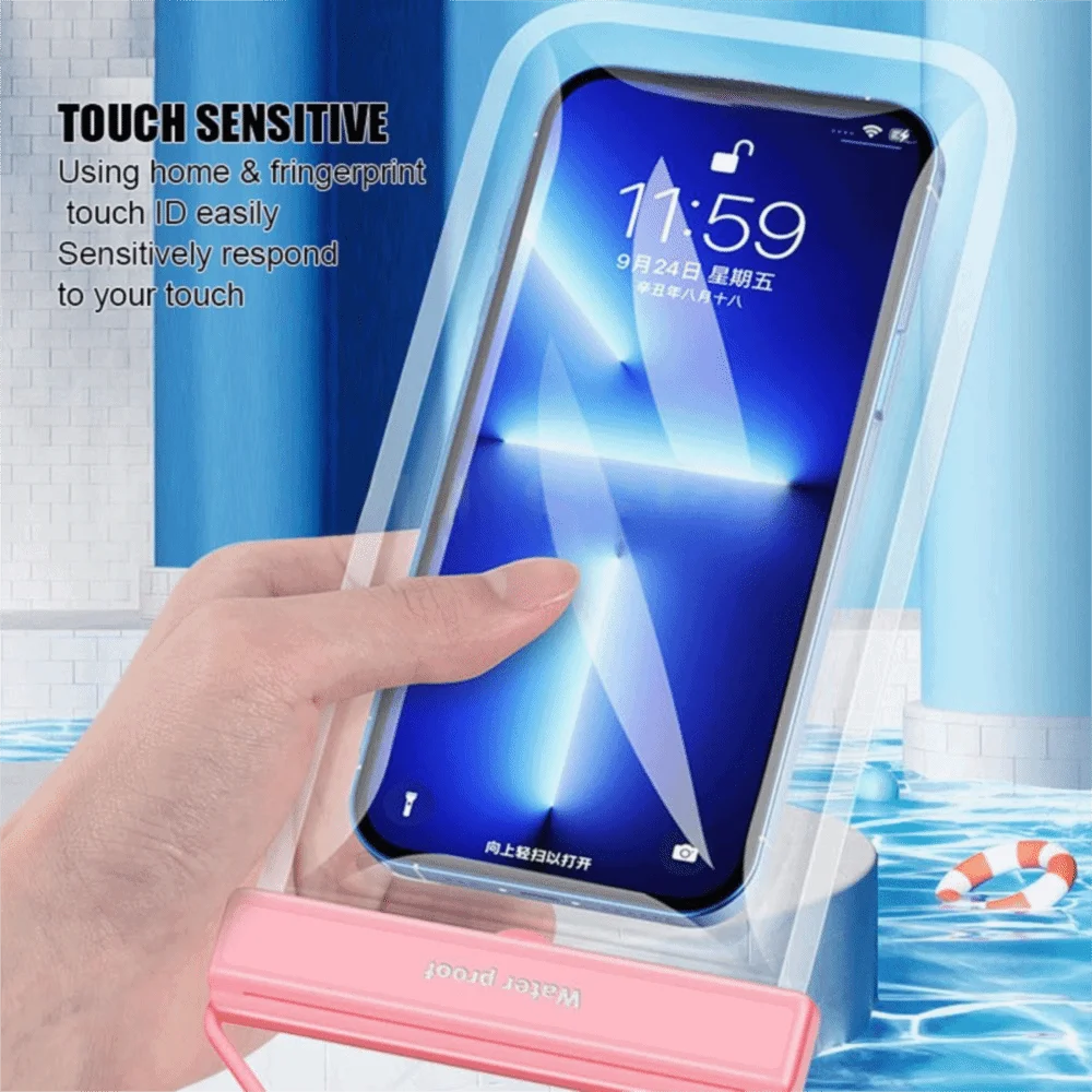 Wasserdichte Handytasche mit Touchscreen-Funktion, einfarbig, mit Umhängeband, zum Umhängen am Hals, zum Tauchen, Skifahren, Schwimmen