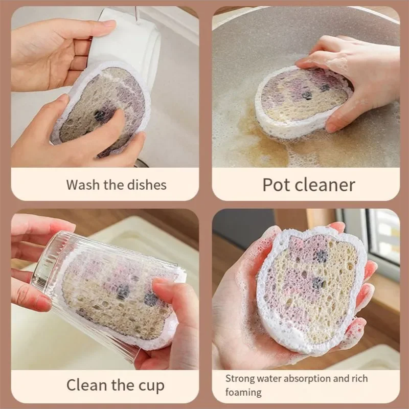 New Cute Cartoon Cat Dishwashing Sponge for Kitchen Bathroom Household Cleaning Tools Supplies Non-scratch Scrub Sponge