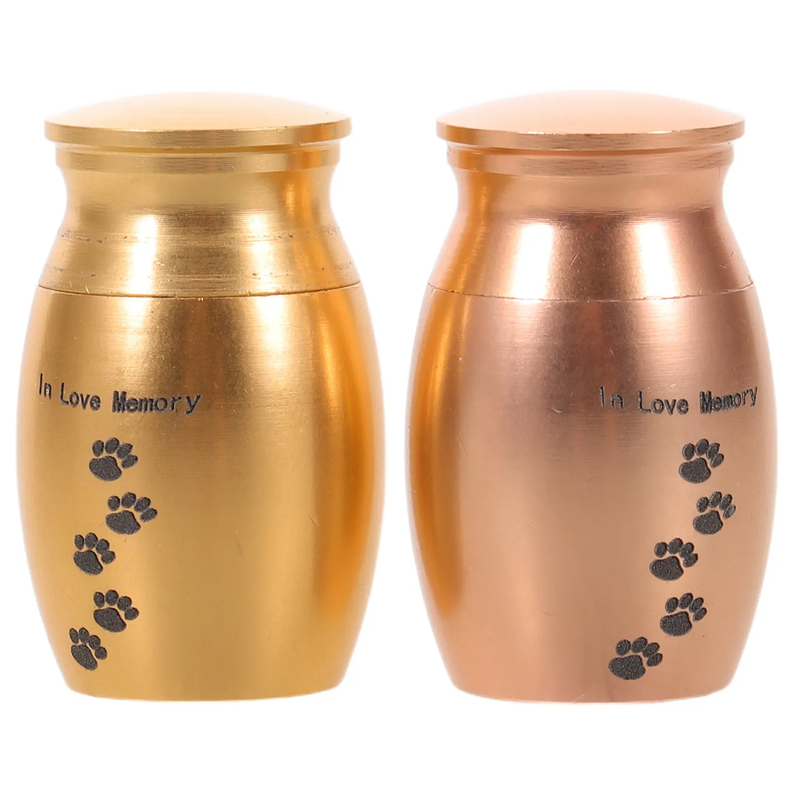 

2Pcs Pet Bone Ashes Memorial Urns Metal Keepsake Holder Paw Print Cremation Box Dog Hair Tooth Storage Small Urns for Puppy